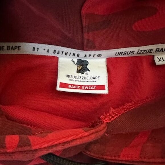 Bathing Ape URSUS IZZUE BAPE Basic Sweat Red Camo Hoodie Full Zip Sz XL - EUC - Picture 10 of 15